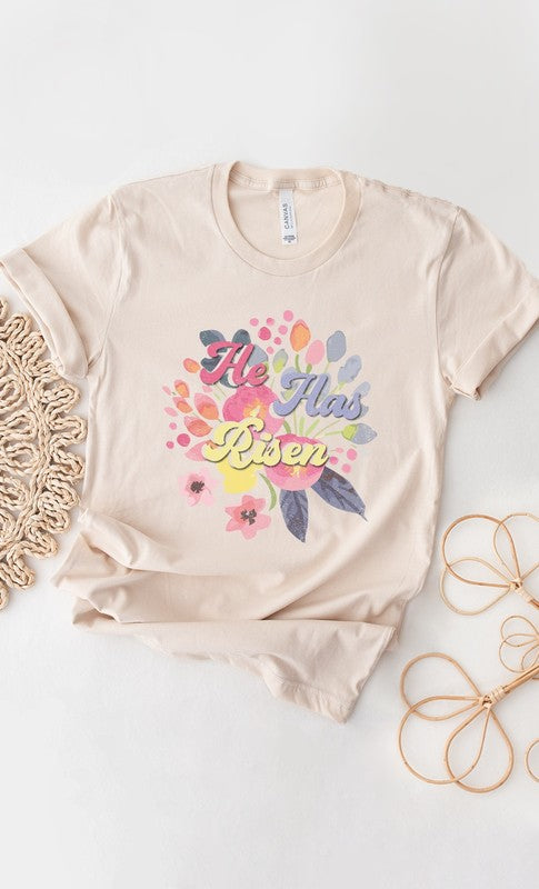 Floral He Has Risen Easter PLUS SIZE Graphic Tee T-Shirt