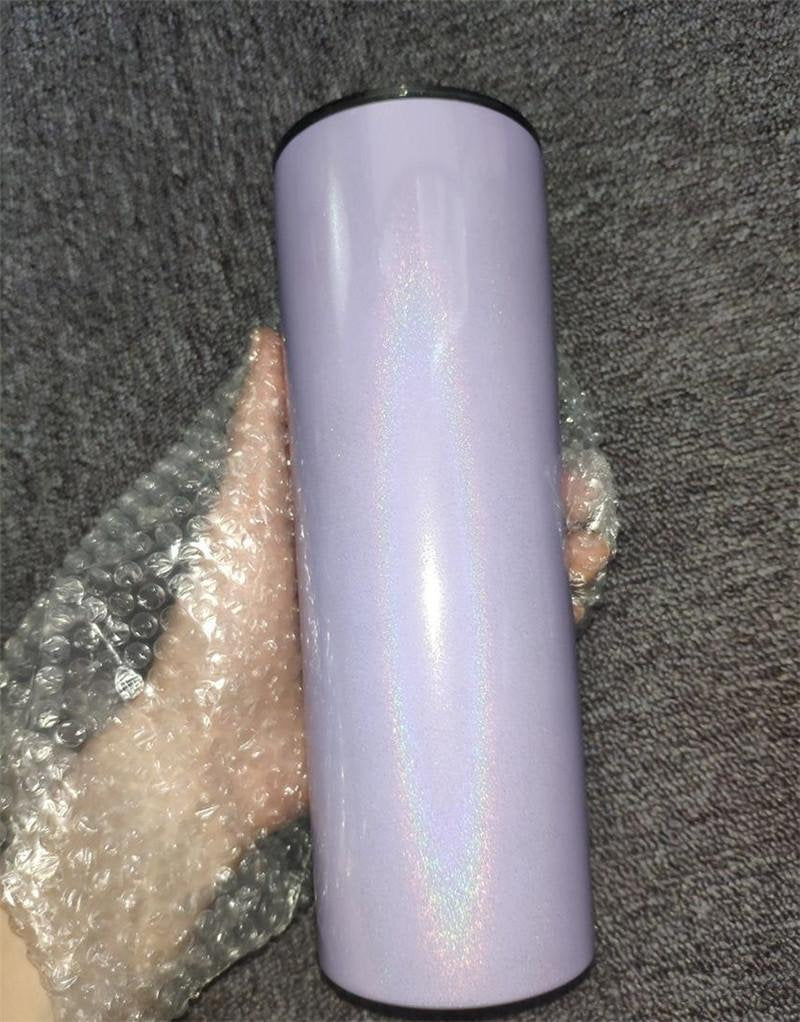 20oz Sublimation Blank Tapered Skinny White Blue Purple Black Pink Stainless Glitter Sparkle Tumbler Straw & lid
