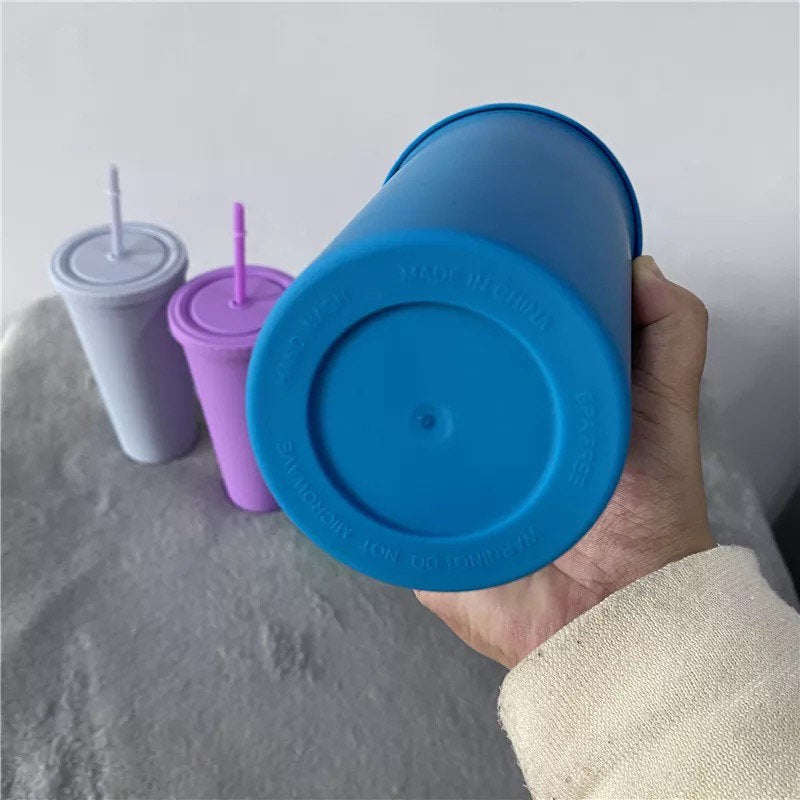 Summer Pastel Tapered Cup Blank Cups Tumblers, 24 oz Matte Tumblers, Double Wall Acrylic Tumbler With Straw and Screw Lid BPA Free