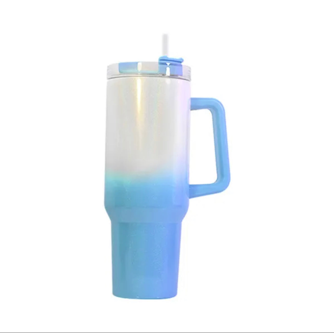 40oz Sublimation Ombre Glitter Holographic Stainless Tumbler w/ Handle