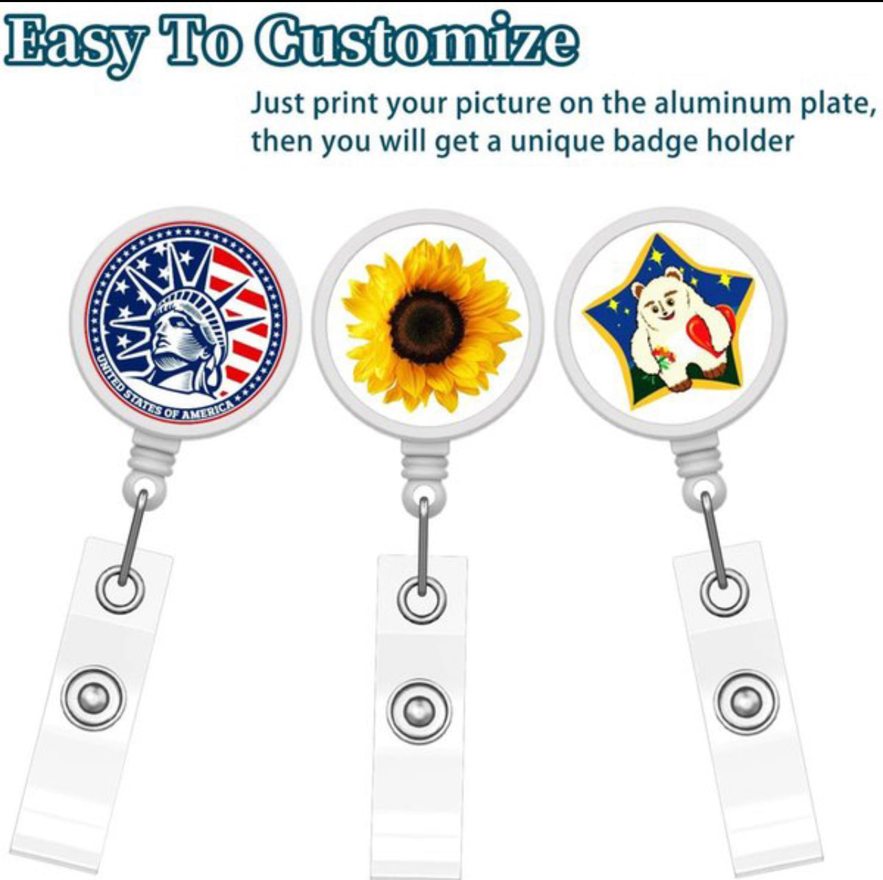 sublimation 32mm White or Black Blank retractable reel badge Holder Nurse, Doctor, MD, RN