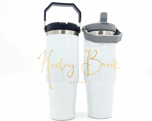 30oz Sublimation Flip Straw Tumbler (Gray or Black Lid) Dual Wall Tumblers