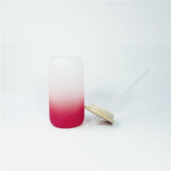 16oz Sublimation blank glass Jar Cans ombre gradient Tumblers (Includes Bamboo Lid & Straw)